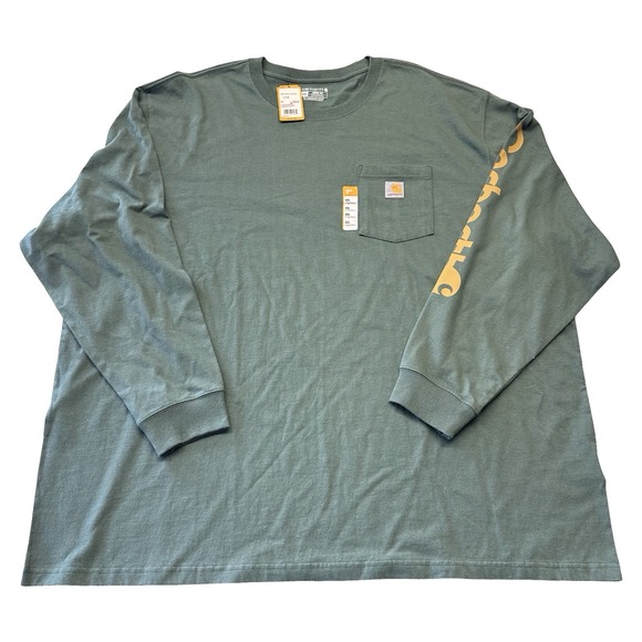 Carhartt Long Sleeve T-Shirt, 4XL, Loose Fit, Green Heavyweight, Logo Sleeve - Picture 1 of 2